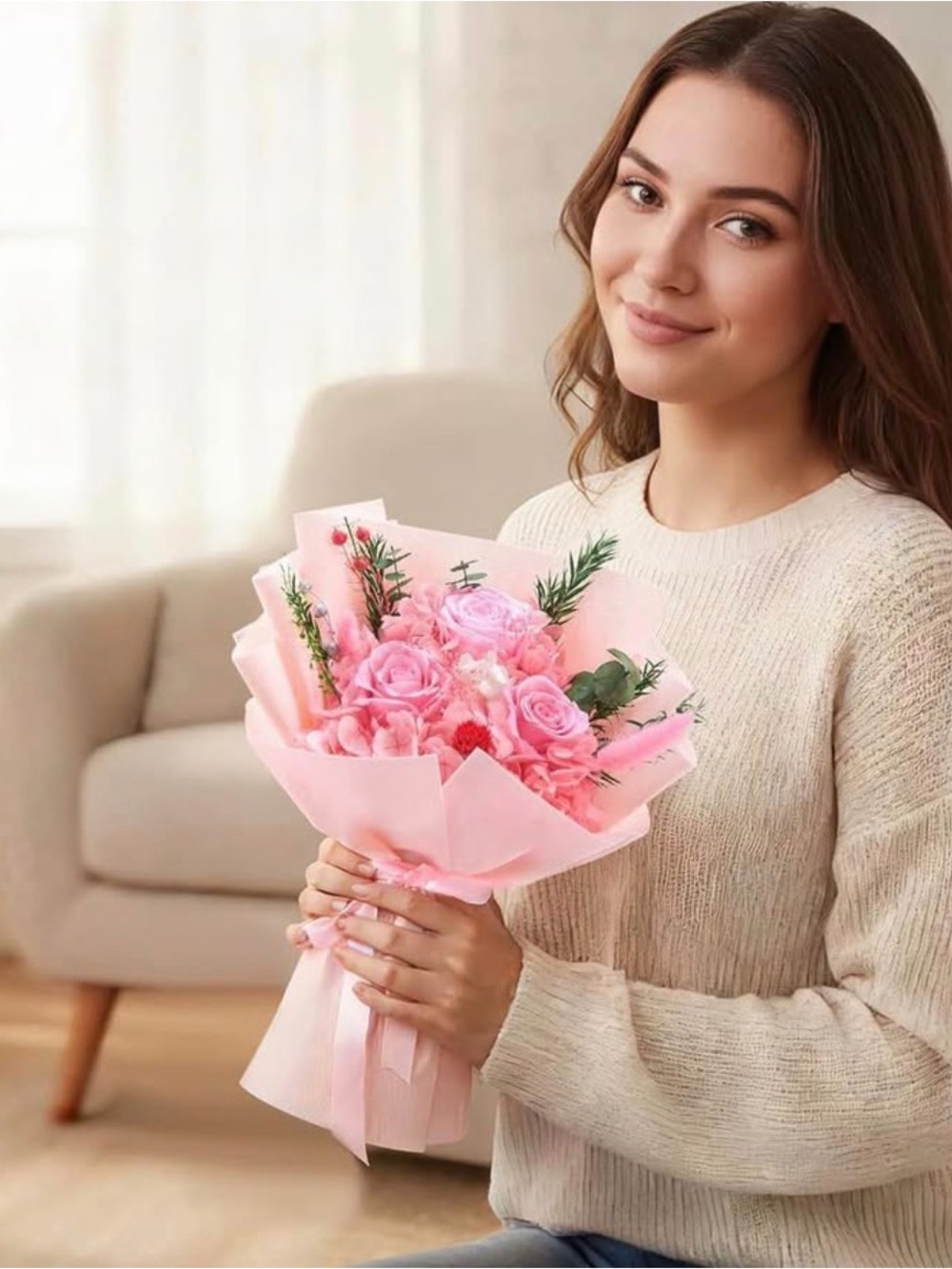 Preserved Pink Rose Bouquet- Lasts 3-5 years, Luxury Gift Box - Picture 5 of 7